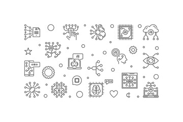 Poster - Artificial Neural Networks line banner. Vector Information Processing illustration