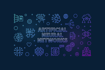 Poster - Artificial Neural Networks outline horizontal colored banner - vector AI Networks illustration