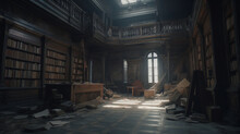 A Haunted Abandoned Library With Dusty Books And Mys Generative AI 