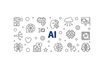 Poster - ai concept line horizontal banner - artificial intelligence vector illustration