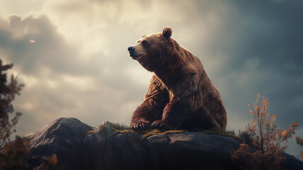 Wall Mural - Bear sitting on a cloud Generative AI 