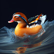 Mandarin duck in water | Aix galericulata | Generative AI | Hyper realistic | Photo-realism | Digital art