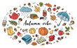 Autumn doodles. Hand drawn set of sketches. Isolated objects on white background. Set of cute stickers for daily planner