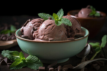 Wall Mural - yummy chocolate mint ice cream created with Generative AI technology