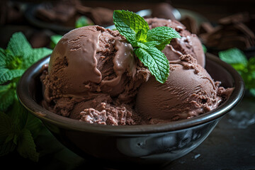 Wall Mural - yummy chocolate mint ice cream created with Generative AI technology