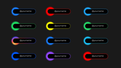 Fototapete - 12 Blur Neon Social Media Lower Thirds with different social media icons in various colors. All texts are editable.