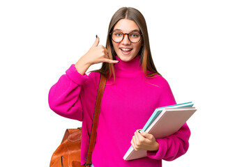 Canvas Print - Teenager student caucasian girl over isolated background making phone gesture. Call me back sign