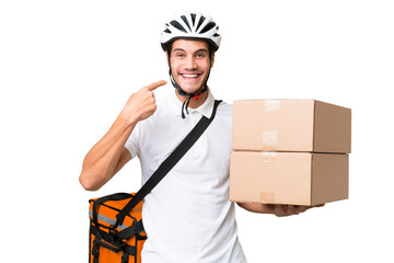 Wall Mural - Delivery man wearing a helmet bike over isolated background giving a thumbs up gesture