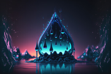 abstract water drops neon sci fi created with Generative AI technology