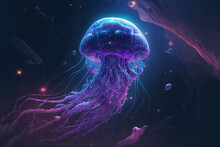 Abstract Purple Jellyfish Created With Generative AI Technology