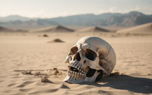 Abandoned Skull On Desert Created With Generative AI Technology