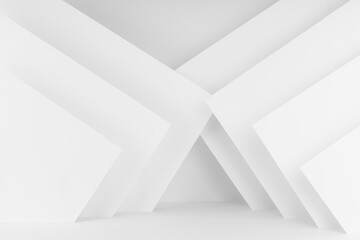 Poster - White abstract interior in modern geometric urban simple style with stripes and angles in soft light mockup for presentation cosmetic products, goods, design.