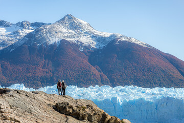 mountain landscape view with gigantic perito moreno glacier in autumn at el calafate, patagonia, arg