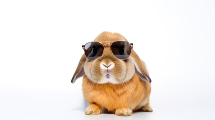 Wall Mural - brow rabbit wearing sunglasses created with Generative AI technology