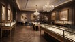 A luxurious and opulent interior design of a jewelry store. Generative AI