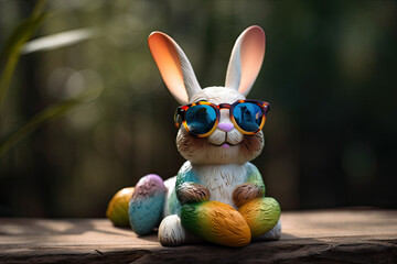 Wall Mural - Cute Easter Bunny with sunglasses created with Generative AI technology