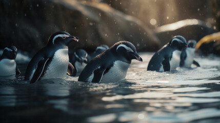 Canvas Print - A group of playful penguins frolicking Generative AI 