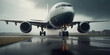 © ADDICTIVE STOCK - Generative AI illustration of ground level of business jet airplane standing on airfield in airport against dark gloomy sky with heavy clouds during overcast weather