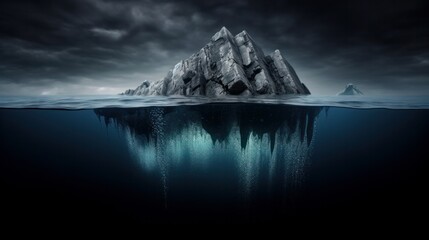 iceberg concept, underwater risk, dark hidden threat or danger concept. AI generated.