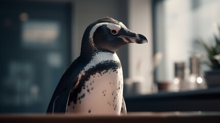 Sticker - Penguin in its modern house Generative AI 