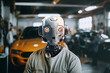© ADDICTIVE STOCK - Portrait of a robot mechanic in a car workshop. Generative AI