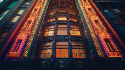 Canvas Print - A vibrant Art Deco building with bold Generative AI 