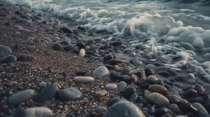 Poster - A rocky beach beaten by the waves of the sea Generative AI 