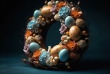 Fototapeta Tulipany - Easter egg wreath with flowers and leaves, Generative AI