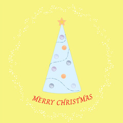 Abstract christmas tree on yellow background.