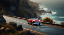 Vintage Red Car On The Road. Generative AI