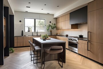 Canvas Print - minimalist kitchen with sleek cabinetry and stainless steel appliances, created with generative ai