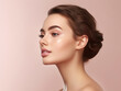 © Maris - Profile of beautiful woman on pink background., Generative AI