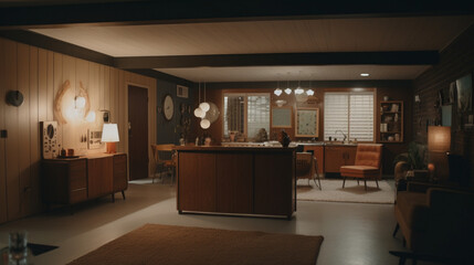 Sticker - A mid century modern home with retro furnishings Generative AI 