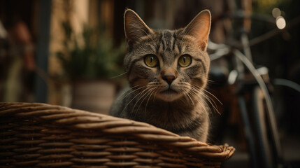 Sticker - Cat in a bike basket Generative AI 