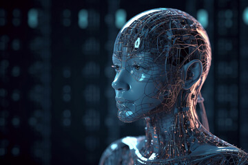 Poster - Android or robot with artificial intelligence. Generative AI