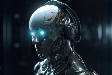 Poster - Android or robot with artificial intelligence. Generative AI