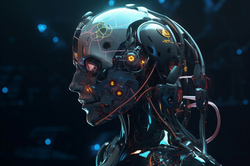 Poster - Android or robot with artificial intelligence. Generative AI