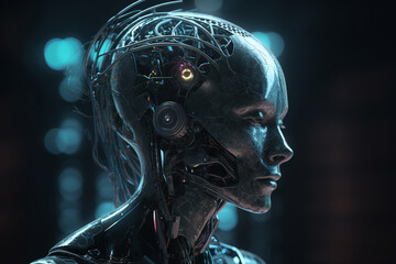 Poster - Android or robot with artificial intelligence. Generative AI