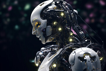 Poster - Android or robot with artificial intelligence. Generative AI