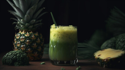 Poster - Kale-pineapple juice with kale pineapple and lemon Generative AI 