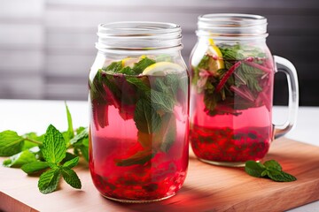Wall Mural - refreshing watermelon water with hint of mint, created with generative ai
