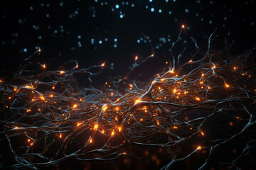 Poster - A vast neural network with glowing connections, isolated on black background. Generative AI