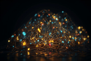 Poster - A vast neural network with glowing connections, isolated on black background. Generative AI