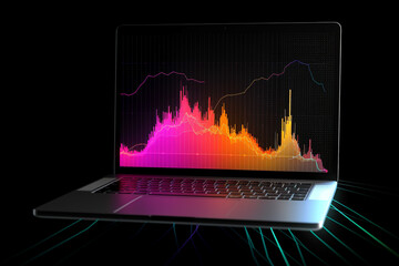 Poster - Conceptual illustration of a laptop displaying analytical data with colorful growth charts. Generative AI