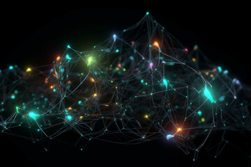 Poster - A vast neural network with glowing connections, isolated on black background. Generative AI