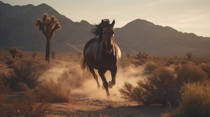 Sticker - A wild horse galloping through a desert landscape Generative AI 