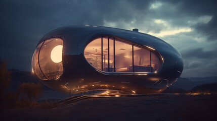 Sticker - A futuristic pod-shaped dwelling with organic curves Generative AI  