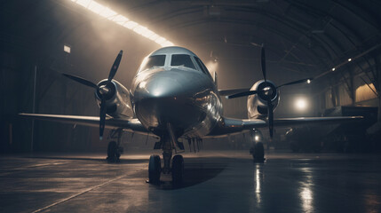 Wall Mural - A luxury private plane parked in a private hangar Generative AI 