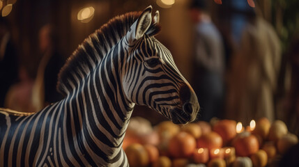 Canvas Print - Zebra at a Thanksgiving party Generative AI 