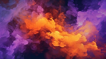 Wall Mural - Smoke and cloud texture of fog and light, flowing texture in orange and purple, beautiful abstract explosion background. Generative AI.
